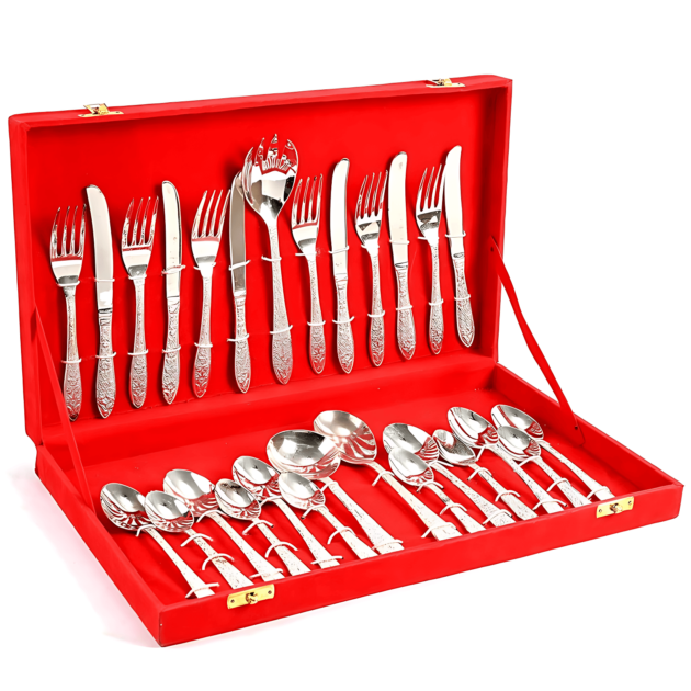 Premium High Quality Pure Brass Silver Cutlery Set with Gift Box