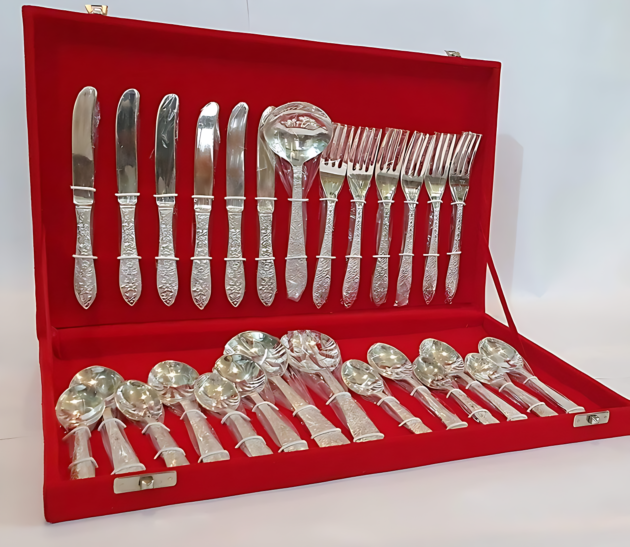 Premium High Quality Pure Brass Silver Cutlery Set with Gift Box - Image 4