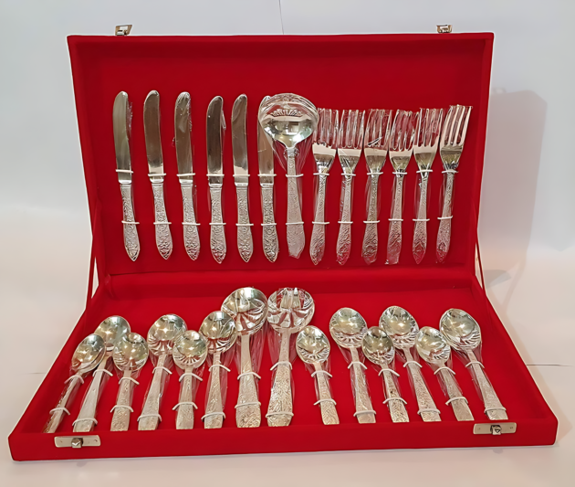 Premium High Quality Pure Brass Silver Cutlery Set with Gift Box - Image 5