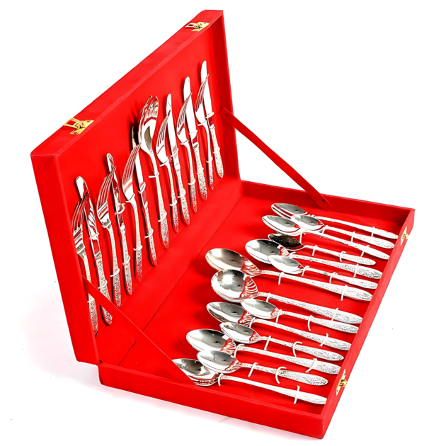 Premium High Quality Pure Brass Silver Cutlery Set with Gift Box - Image 3