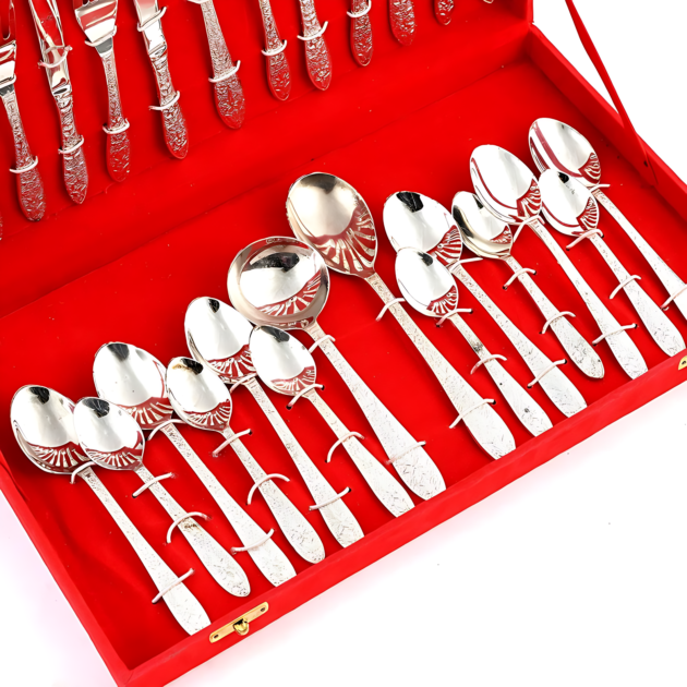 Premium High Quality Pure Brass Silver Cutlery Set with Gift Box - Image 2