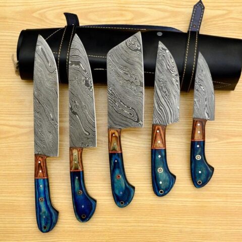 Custom Handmade Chef knives Set 5 Pcs Leather Bag Kitchen Knives Birthday Gifts Anniversary Gifts Gift for Her Him Thanksgiving Gifts