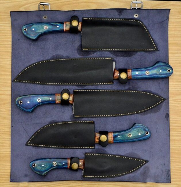 Custom Handmade Chef knives Set 5 Pcs Leather Bag Kitchen Knives Birthday Gifts Anniversary Gifts Gift for Her Him Thanksgiving Gifts - Image 4
