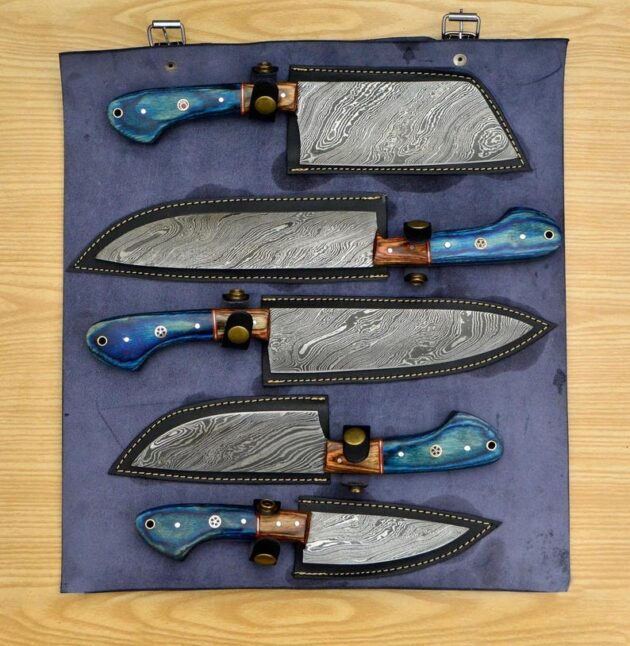 Custom Handmade Chef knives Set 5 Pcs Leather Bag Kitchen Knives Birthday Gifts Anniversary Gifts Gift for Her Him Thanksgiving Gifts - Image 3