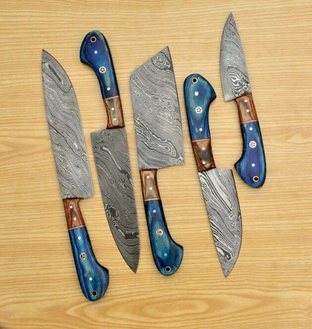 Custom Handmade Chef knives Set 5 Pcs Leather Bag Kitchen Knives Birthday Gifts Anniversary Gifts Gift for Her Him Thanksgiving Gifts - Image 2