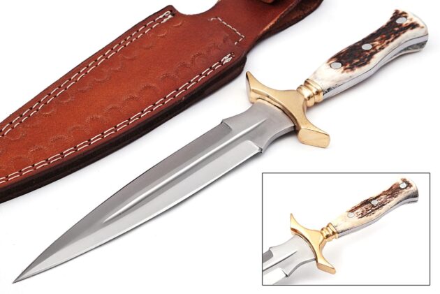 Premium Handcrafted Hunting Dagger – Stag Horn Handle & Brass