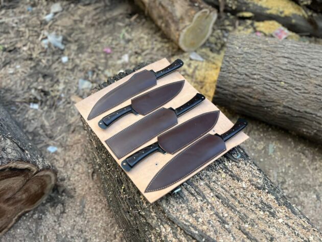 Black Handle Hand Forged Carbon Steel Chef Knife Set of 5 pcs - Image 3
