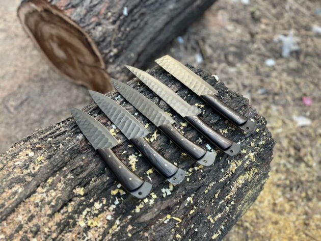 Black Handle Hand Forged Carbon Steel Chef Knife Set of 5 pcs