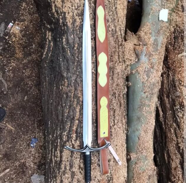 Handcrafted Steel Blade with Ornate Handle This authentic-looking medieval Sword